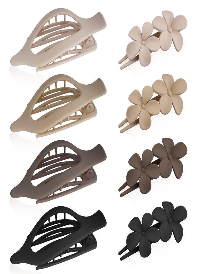LEADUWAY 8PCS French Flat Claw Hair Clips for Women Girls, Large Flat Claw Clips and Flower Hairclips for Thick Thin Curly Hair, Matte Non-Slip Strong Hold Hair Accessories - Image 1